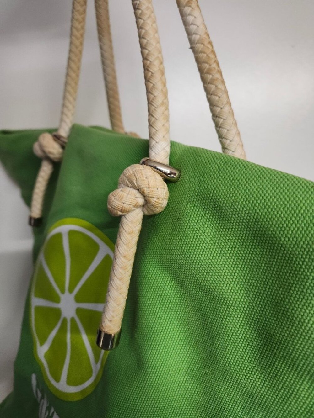 Kate Spade Lime Green G&T Beach Tote Bag Rope Handles Heavyweight Canvas - Picture 10 of 15